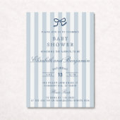 French Blue Bow & Stripes Baby shower Kaart