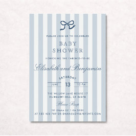 French Blue Bow & Stripes Baby shower Kaart