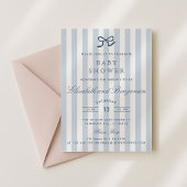 French Blue Bow & Stripes Baby shower Kaart