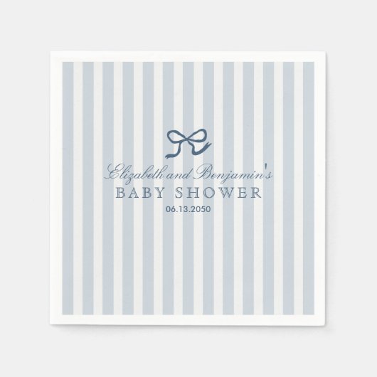 French Blue Bow & Stripes Baby shower Servet (Voorkant)