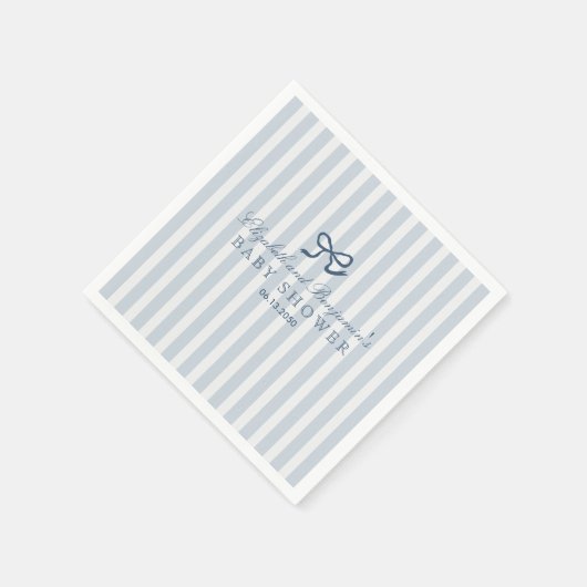 French Blue Bow & Stripes Baby shower Servet (Hoek)