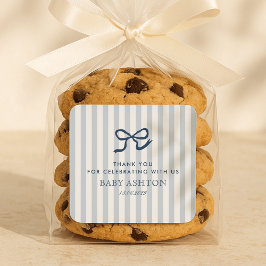 French Blue Bow & Stripes Baby shower Vierkante Sticker