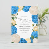 French Blue/Buttercream & Soft Gold Floral Wedding Kaart (Staand voorkant)