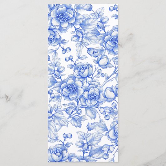 French Blue Chinoiserie Script Wedding Menu (Achterkant)