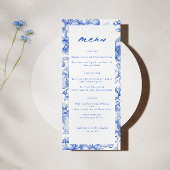French Blue Chinoiserie Script Wedding Menu