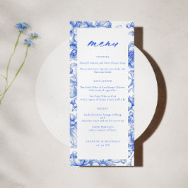 French Blue Chinoiserie Script Wedding Menu