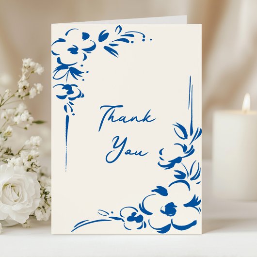 French Blue Countryside Garden Floral Wedding Bedankkaart