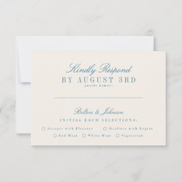 French Blue  Cream Stripe bruiloft RSVP Kaartje