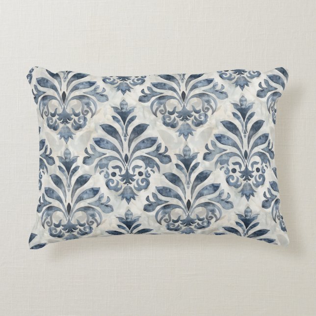 French Blue Damask Accent Pillow Kussen (Voorkant)
