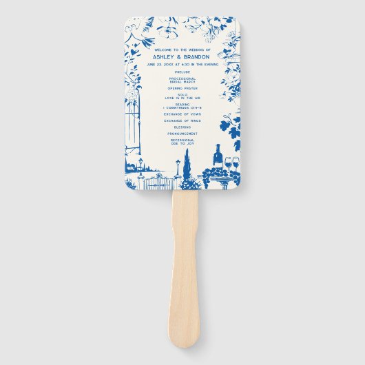 French Blue European Garden Wedding Program Handwaaier (Voorkant)