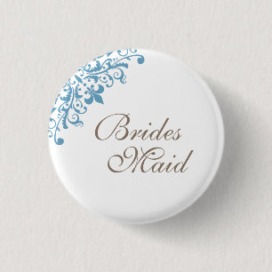 French Blue Fleur de Lis Script Bruidsmeisje Ronde Button 3,2 Cm