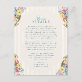 French Blue  Floral Bouquet huwelijksdetails Informatiekaartje