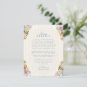 French Blue Floral Bouquet huwelijksdetails Informatiekaartje (Staand voorkant)