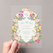 French Blue Floral  Crest Bewaar de datum Acryl Uitnodigingen (Insitu (Draagbaar))