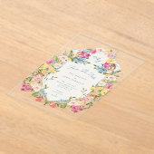 French Blue Floral  Crest Bewaar de datum Acryl Uitnodigingen (Laagn)