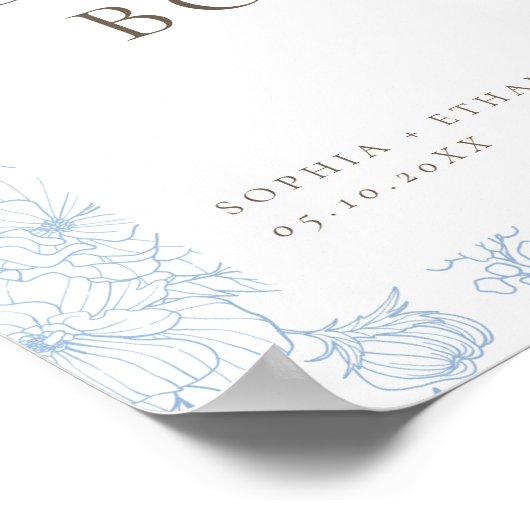 French Blue Floral Line Art Guest Book Poster (Hoek)