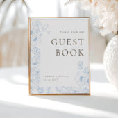 French Blue Floral Line Art Guest Book Poster