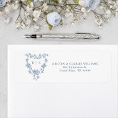 French Blue Floral Monogram Crest Etiket