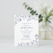 French Blue Floral Vrijgezellenfeest Uitnodiging (Staand voorkant)