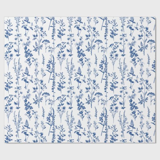 French Blue Garden Wildflowers Patroon Cadeaupapier (Vlak)