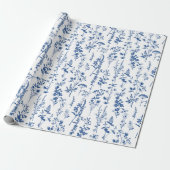 French Blue Garden Wildflowers Patroon Cadeaupapier (Uitgerold)