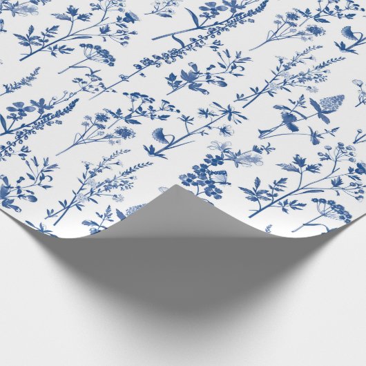 French Blue Garden Wildflowers Patroon Cadeaupapier (Hoek)