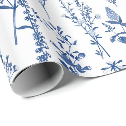 French Blue Garden Wildflowers Patroon Cadeaupapier (Rol Hoek)