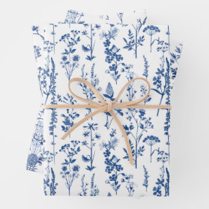 French Blue Garden Wildflowers Patroon Inpakpapier Vel