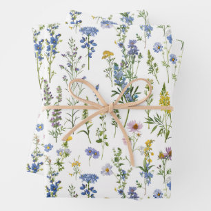 French Blue Garden Wildflowers Patroon Inpakpapier Vel