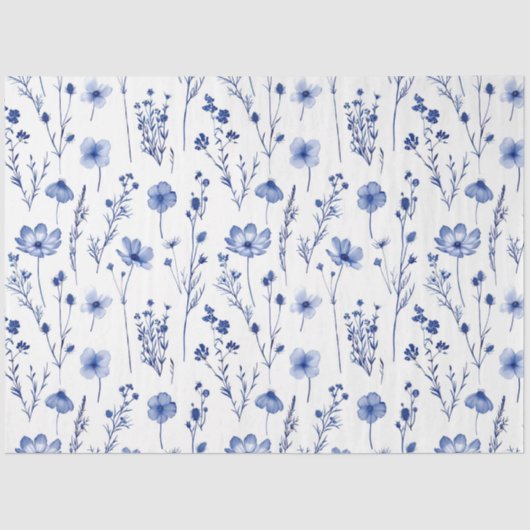 French Blue Garden Wildflowers Patroon Tissuepapier (Voorkant)