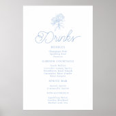 French Blue Hydrangea Drinks Menu Sign Poster (Voorkant)