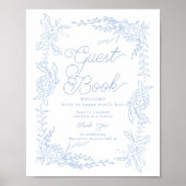 French Blue Hydrangea Guest Book Sign Poster (Voorkant)
