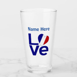French Blue LOVE Hart Vlag Gepersonaliseerd  Glas