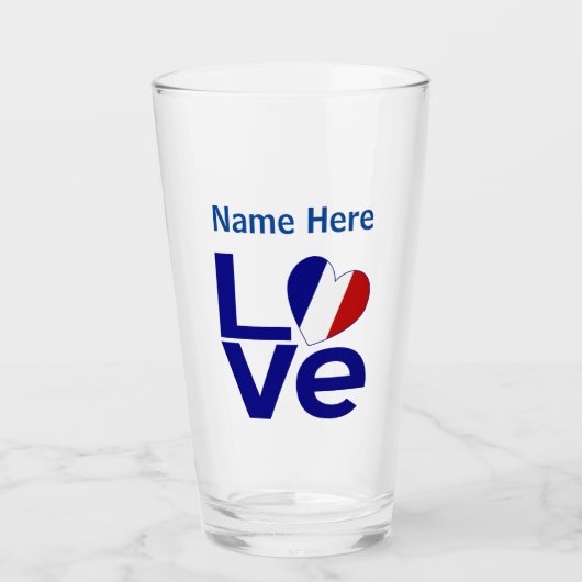 French Blue LOVE Hart Vlag Gepersonaliseerd Glas (Voorkant)