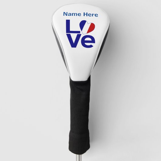 French Blue LOVE Hart Vlag Gepersonaliseerd Golfheadcover (Voorkant)