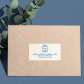 French Blue Monogram Crest Wedding RSVP Address Etiket