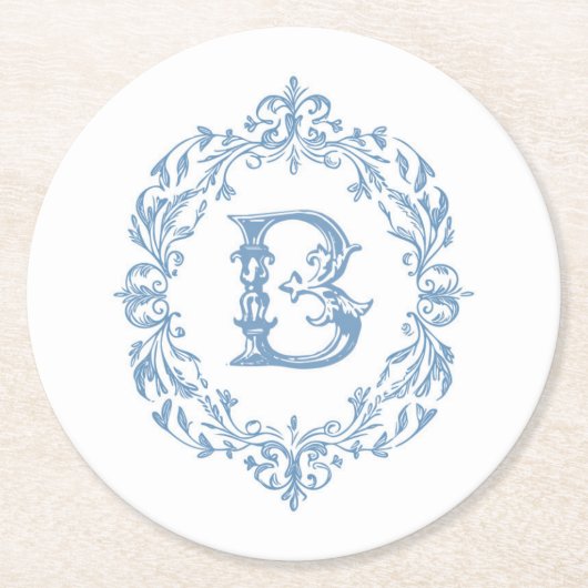 French Blue Monogrammed B-Onderzetter Ronde Kartonnen Onderzetter (Voorkant)