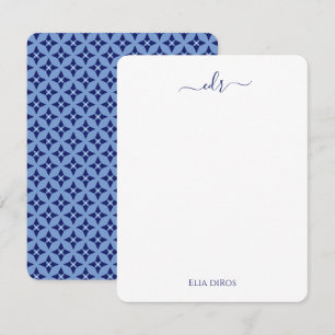French Blue & Navy Monogram Kaart Notitiekaartje