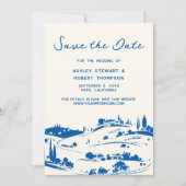 French Blue Pastoral Countryside Save the Date Kaart (Voorkant)