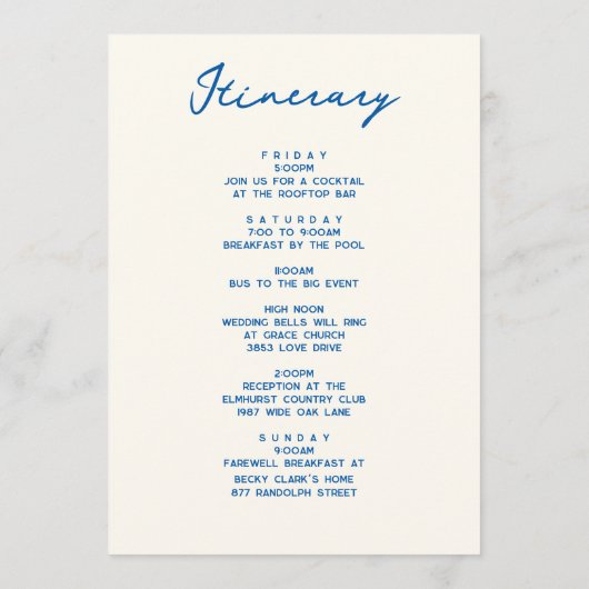 French Blue Pastoral Wedding Letter and Itinerary Programmakaart (Achterkant)