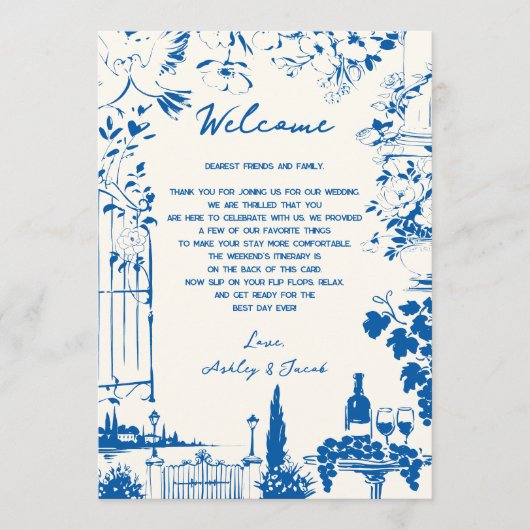 French Blue Pastoral  Wedding Letter and Itinerary Programmakaart (Voorkant)