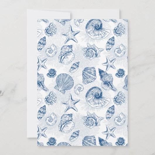 French Blue  Seashell Toile Classic Wedding Kaart (Achterkant)