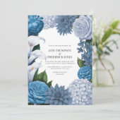 French Blue, Storm Slate & Petal Fog Wedding Kaart (Staand voorkant)