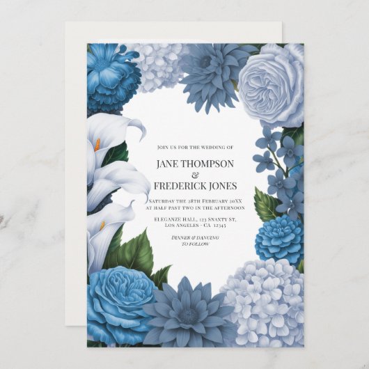 French Blue, Storm Slate & Petal Fog Wedding Kaart (Voorkant / Achterkant)