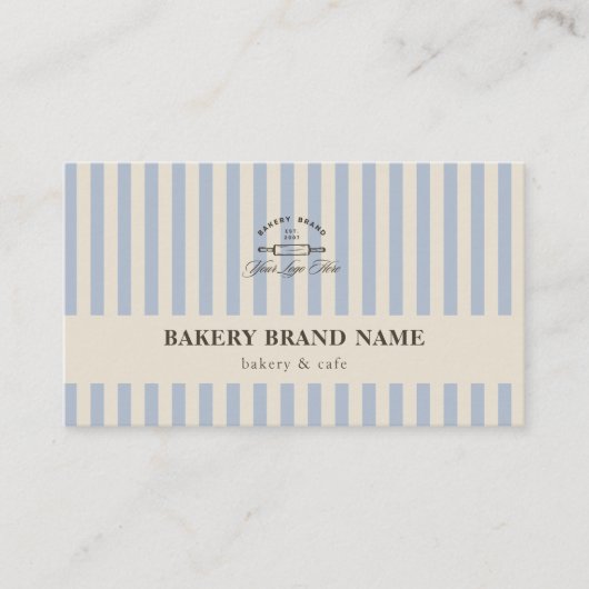 French Blue Stripes Bakkerij Logo Loyalty Punch Visitekaartje (Voorkant)