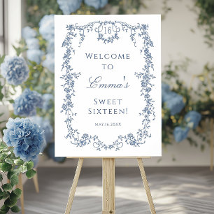 French Blue Sweet 16 Verjaardagsfeest Welkom Poster