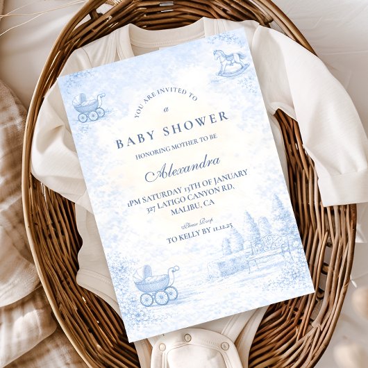 French Blue Toile Baby Shower Kaart