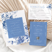 French Blue Toile Floral Folie Uitnodiging voor ee