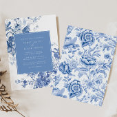 French Blue Toile Floral Folie Uitnodiging voor ee