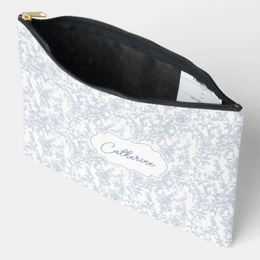 French Blue Toile Floral Lace Personalized Etui (Open)